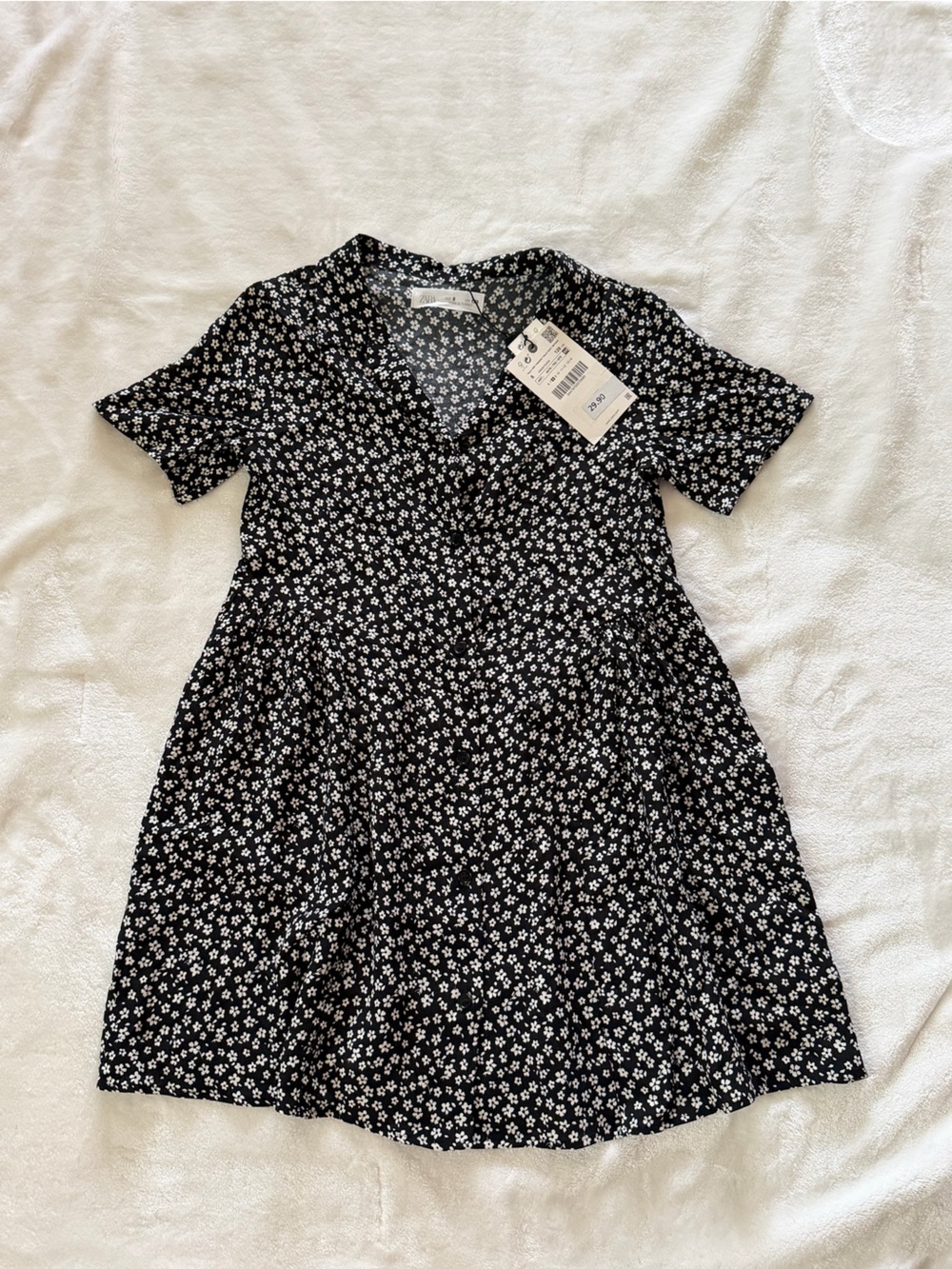 Zara NWT kids size 8 Black Floral button up dress